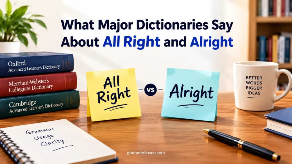 What Major Dictionaries Say About All Right and Alright