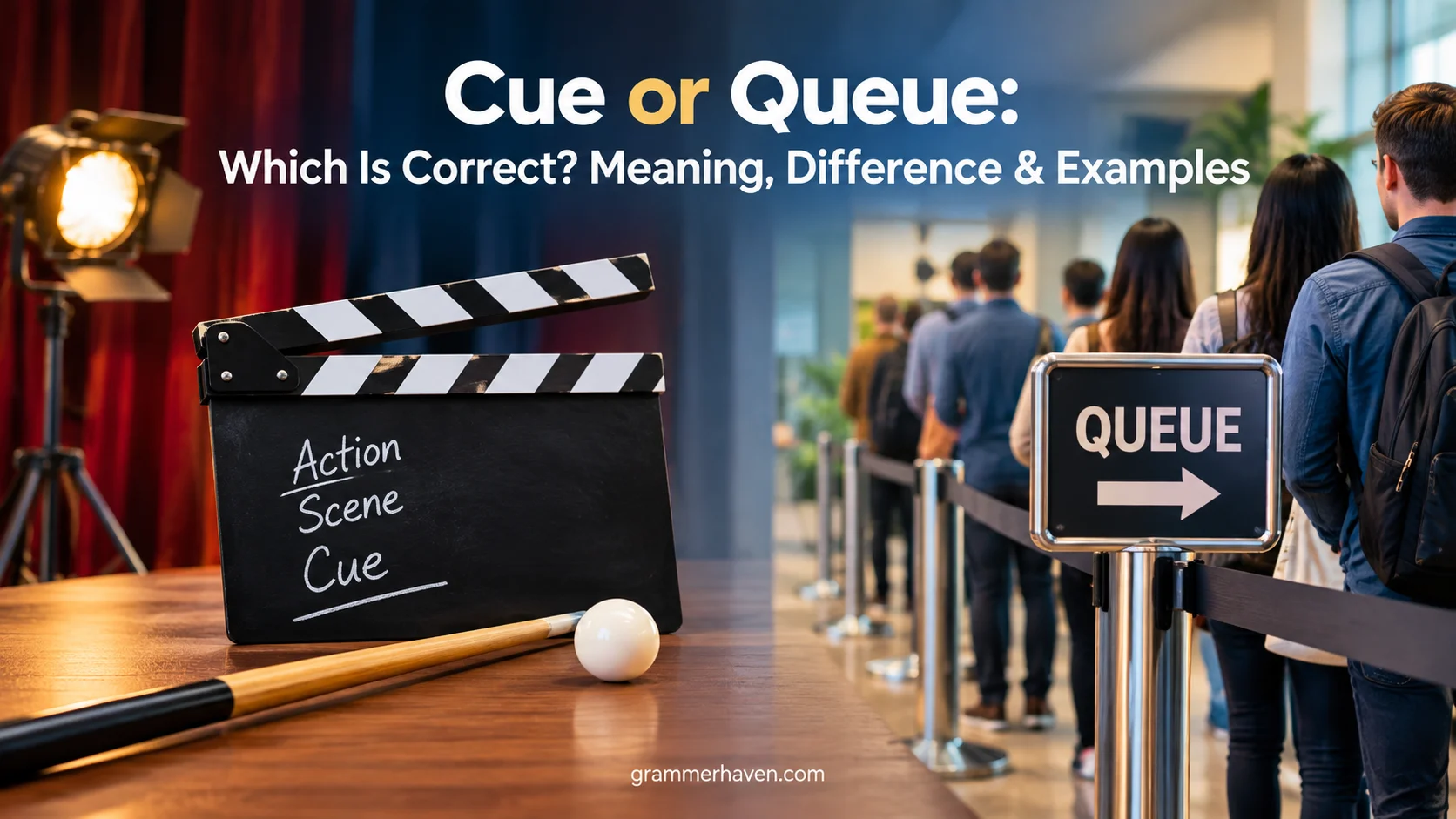 Cue or Queue: Which Is Correct? Meaning, Difference & Examples