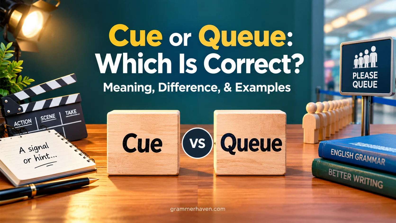 Cue or Queue: Which Is Correct? Meaning, Difference, & Examples