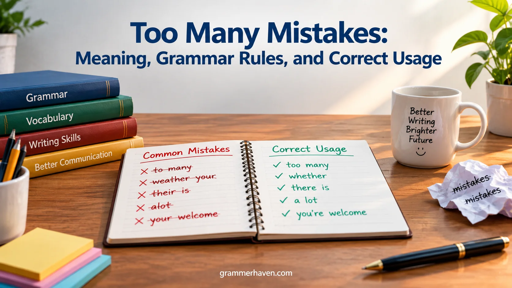 Too Many Mistakes: Meaning, Grammar Rules, and Correct Usage